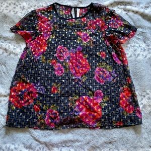 Anthropologie Fiorella Blouse Polka Dot Floral Sz 12